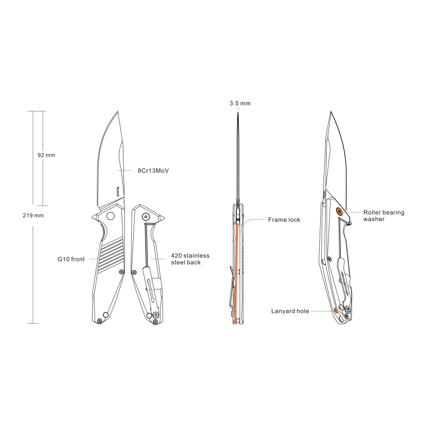 Ruike RUD191B - Складной карманный нож 21,9 см черный