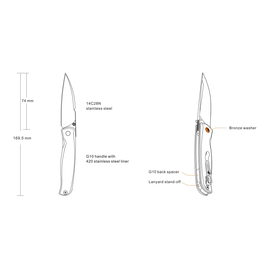 Ruike RUP661B - Складной компактный нож 16,9 см черный