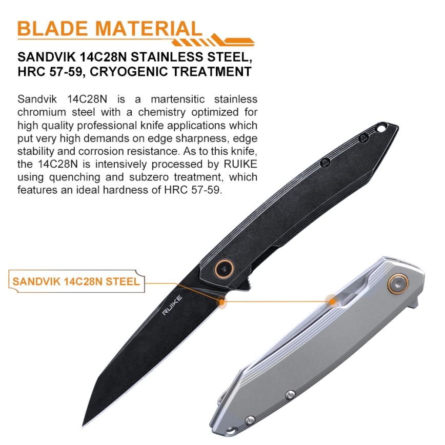 Ruike RUP831SSB - Складаний компактний ніж 19,5 см чорний