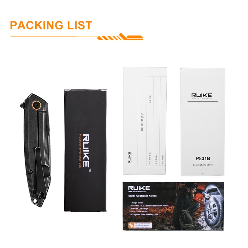 Ruike RUP831SSB - Складаний компактний ніж 19,5 см чорний