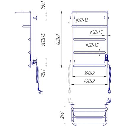 Рушникосушарка для ванної HOTEL 75W/230V 65x43 cm нержавіюча сталь/біла права