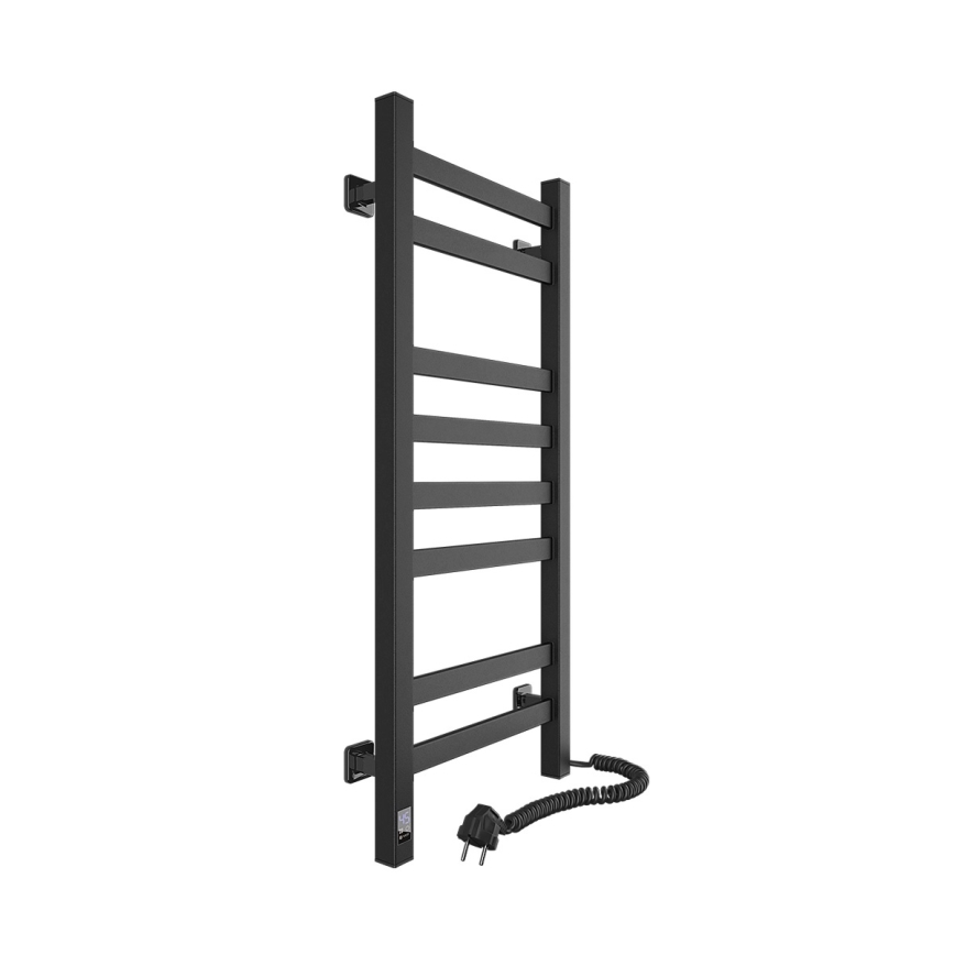 Рушникосушарка для ванної AVANGARD з термостатом, 251W/230V, 80,6cm, IP44, чорна, з правим підключенням, з квадратним профілем
