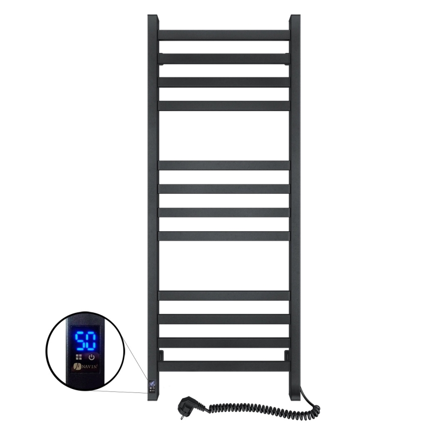 Рушникосушарка-радіатор для ванної кімнати з термостатом AVANGARD 227W 120x48cm, чорна, права