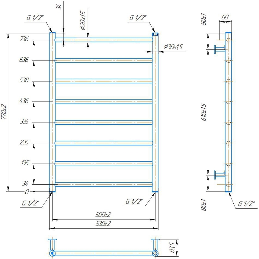 Рушникосушарка‑драбина INOX FLAT 163W/230V 77x53 см нержавіюча сталь/чорна