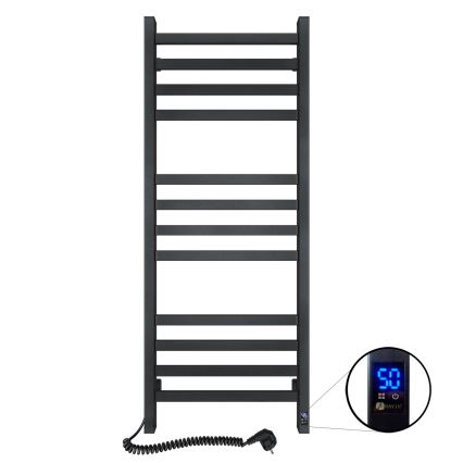 Рушникосушарка AVANGARD для ванної з термостатом 459W/230V, 120,6 см, IP44, чорна, ліва, з квадратним профілем