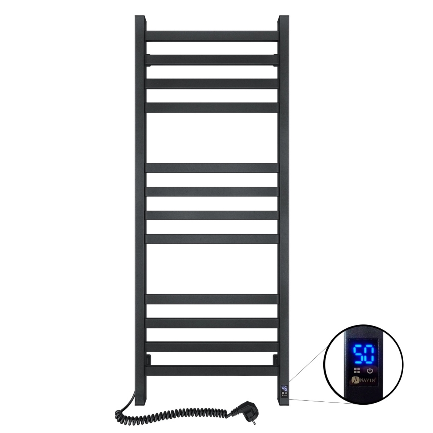 Рушникосушарка AVANGARD для ванної з термостатом 459W/230V, 120,6 см, IP44, чорна, ліва, з квадратним профілем
