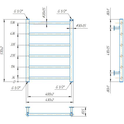 Рушникосушка у вигляді драбини для ванної INOX FLAT 122 Вт/230 В 57x43 см нержавіюча сталь/антрацит