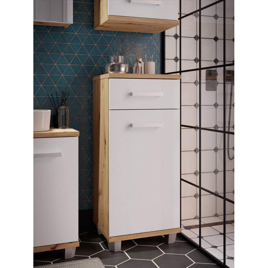 Шафа для ванної кімнати VENOM біла/дуб Artisan