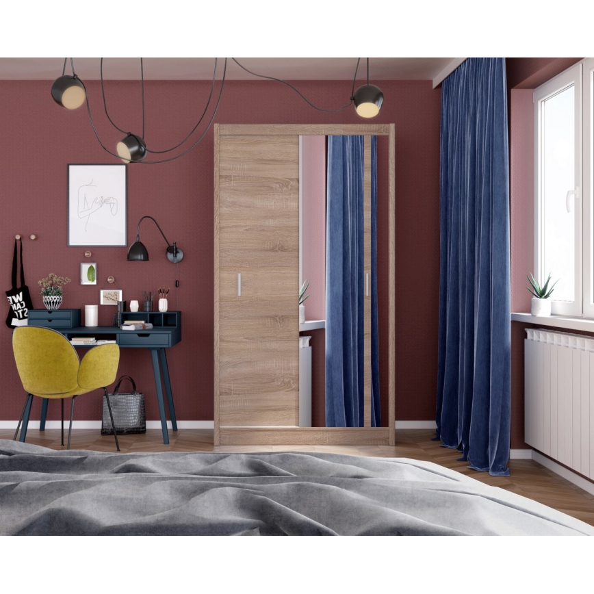 Шафа для одягу з дзеркалом SABRINA 120x215 см дуб сонома