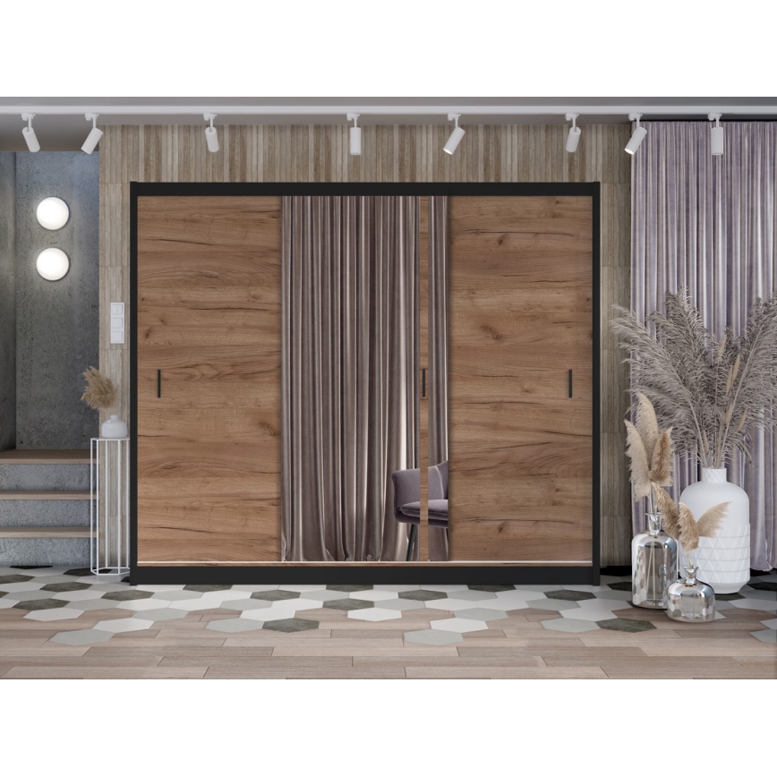 Шафа для одягу з дзеркалом SABRINA 250x215 см дуб крафт