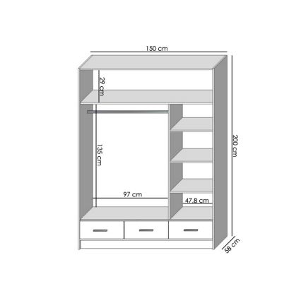 Шафа для одягу з дзеркалом SANNA 150x215 см дуб сонома