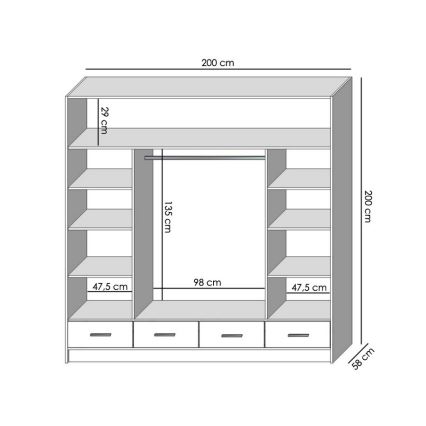 Шафа для одягу з дзеркалом SANNA 200x215 см дуб крафт