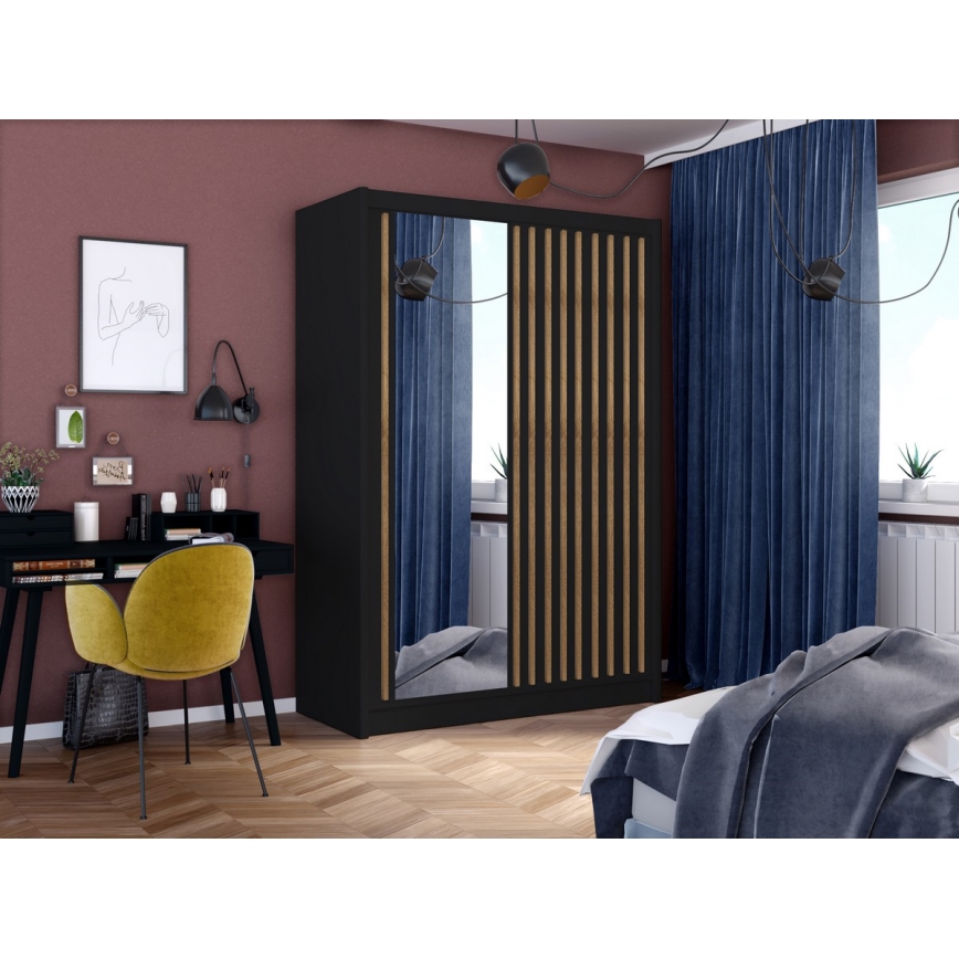 Шафа з дзеркалом SANTINO 150x215 см чорна/дуб крафт
