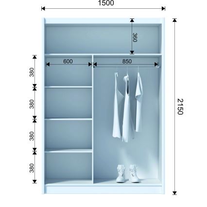 Шафа з дзеркалом SANTINO 150x215 см чорна/дуб крафт