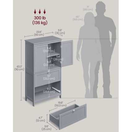 Шафка для ванної кімнати MOKU 60x30 см, сіра