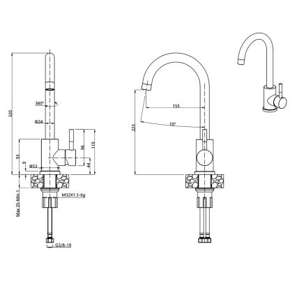 Samona - Змішувач для кухонної мийки 32 см граніт/чорний