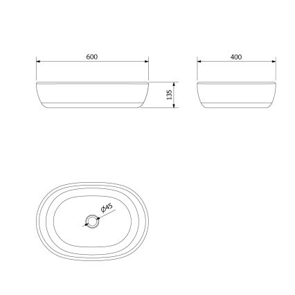 Сапхо - Накладний умивальник ПРІОРІ 60х40 см, керамічний, чорний/синій