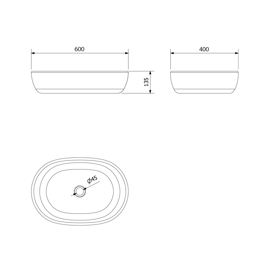 Сапхо - Накладний умивальник ПРІОРІ 60х40 см, керамічний, чорний/синій