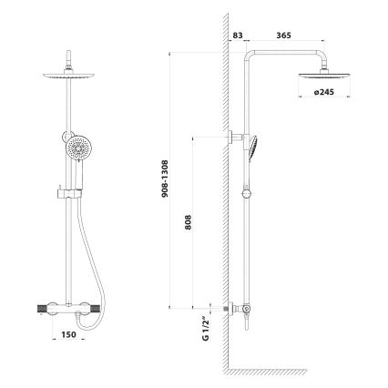 Sapho - Душевой комплект с смесителем SOLARIS матовый чёрный