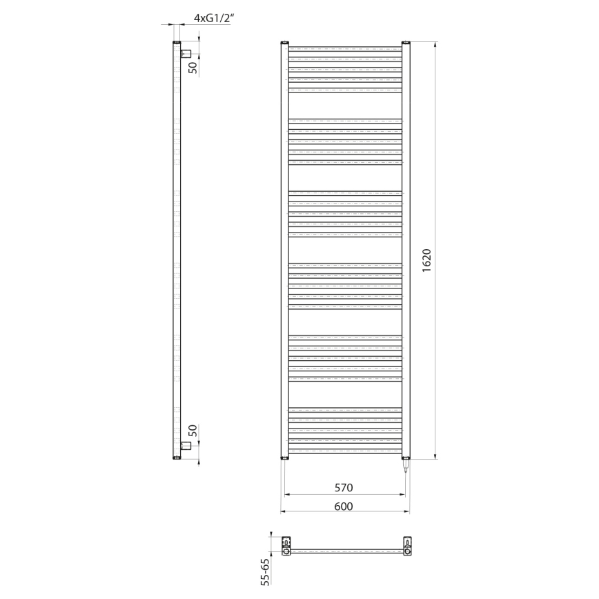 Sapho - Электрический полотенцесушитель METRO-E 800 Вт 162x60 см матовый черный