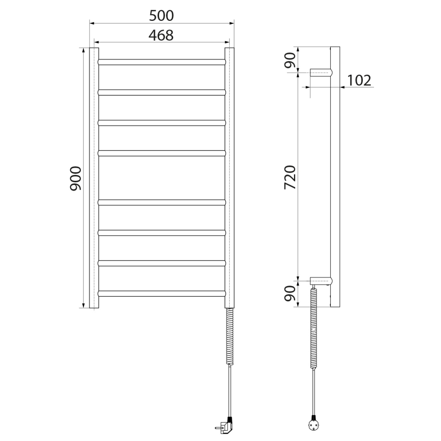 Sapho - Електрична рушникосушка REDONDO 75W/230V 90 см глянцевий хром правий круглий