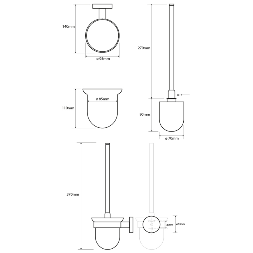 Sapho - Настінна щітка для унітазу X-ROUND, молочне скло/білий