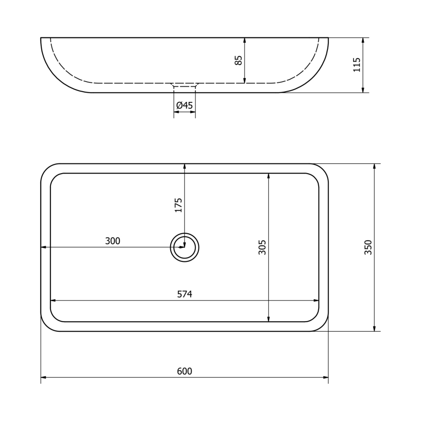Sapho - Накладная рааковина на столешницу BLOK 60x35 см камень/матовая чёрная
