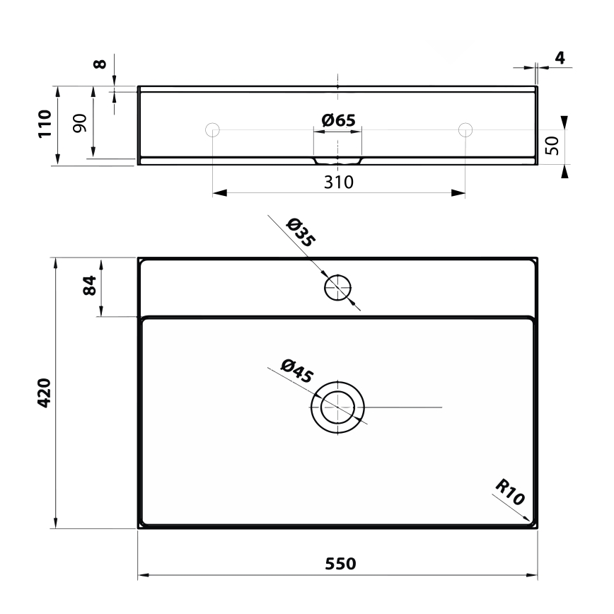 Sapho - Накладная раковина AURUM 55x42 cm шлифованная нержавеющая сталь