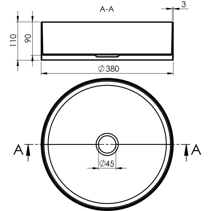 Sapho - накладная раковина AURUM, диаметр 38 см, брашированная нержавеющая сталь