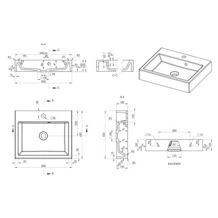 Sapho - Накладная раковина ORINOKO 50x42 см мрамор/белая