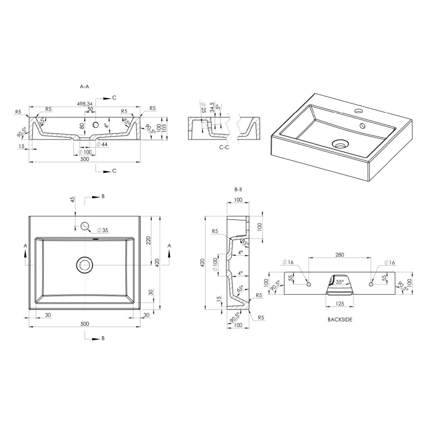 Sapho - Накладная раковина ORINOKO 50x42 см мрамор/белая