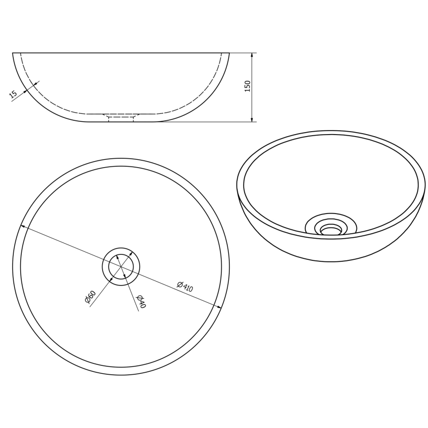 Sapho - Накладная раковина PRIORI Ø 41 см, керамика, разноцветная