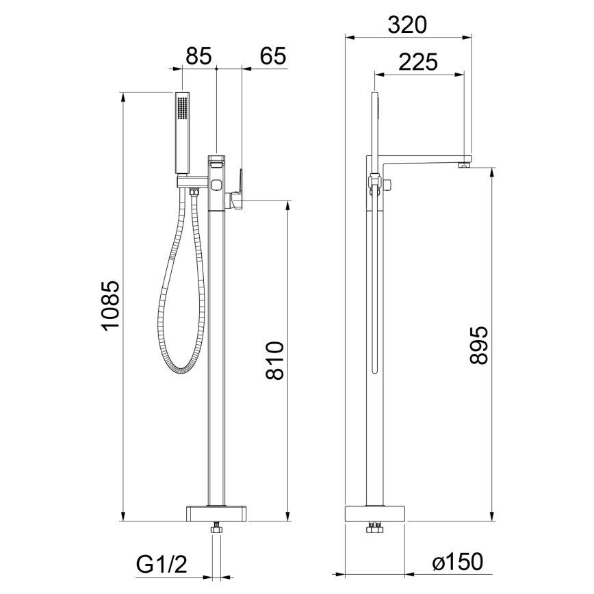Sapho - Підлоговий комплект для ванни з змішувачем TURSI, матовий чорний