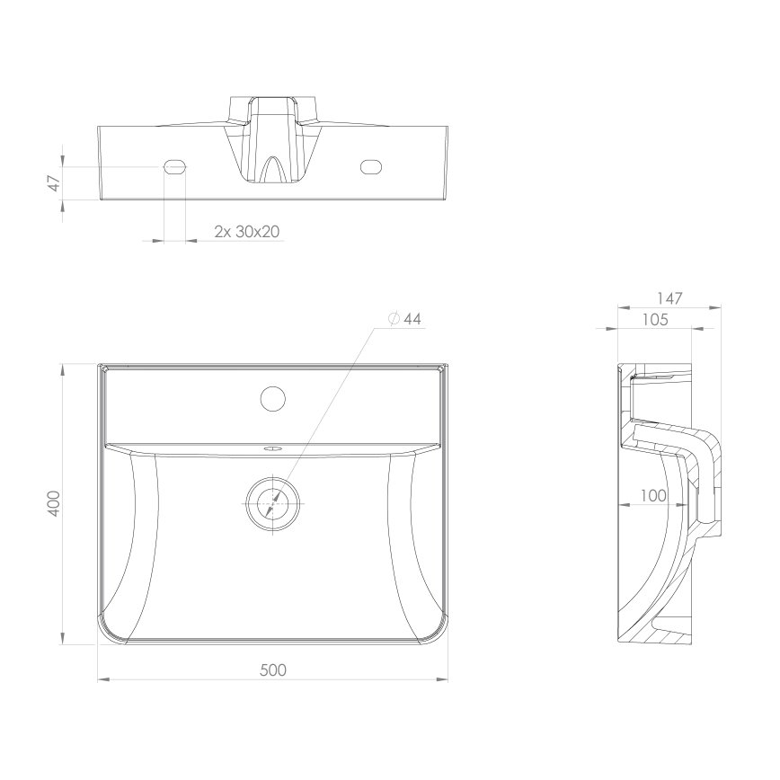 Sapho - Підвісна раковина 50x40 см литий мармур/біла