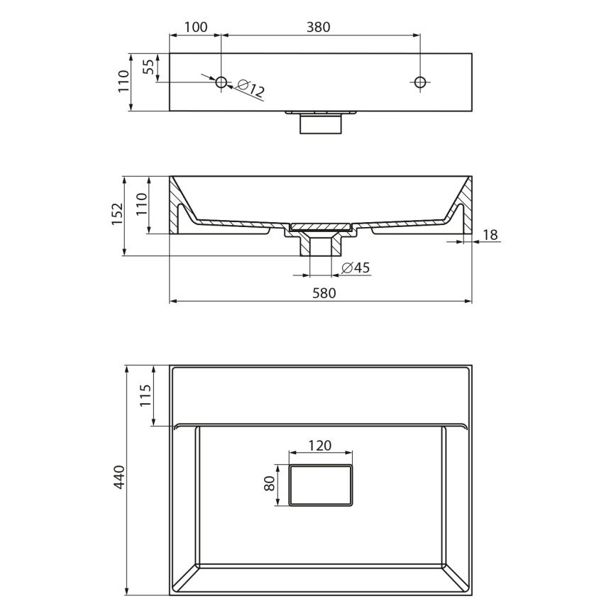 Sapho - підвісна раковина GODIVA 58x44 cm мармур/білий