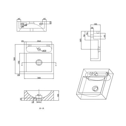 Sapho - Підвісний умивальник BLOK 30x30 см антрацит