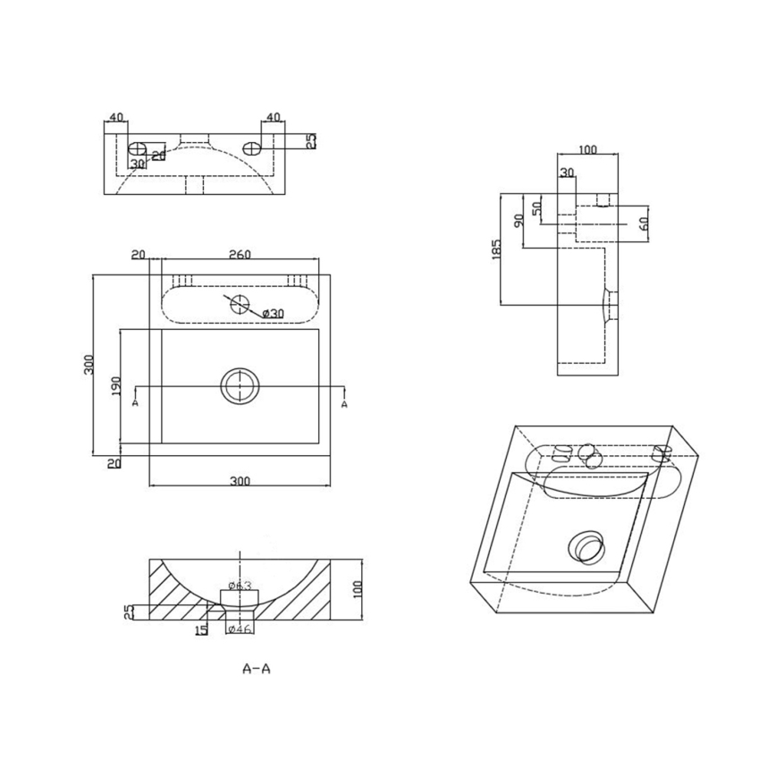 Sapho - Підвісний умивальник BLOK 30x30 см антрацит