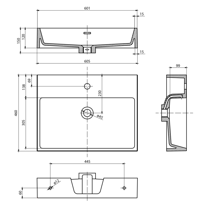 Sapho - Подвесная раковина AQUATIC 60x46 см керамика/белая