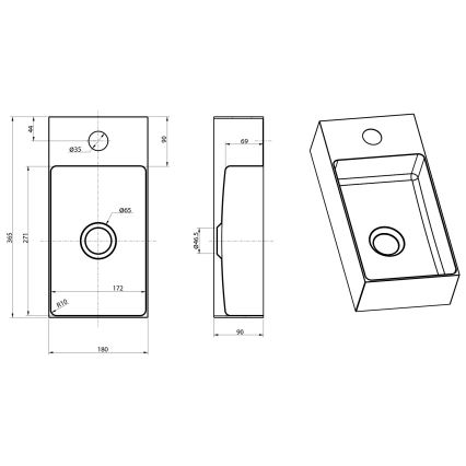 Sapho - Подвесная раковина AURUM 36,5x18 см матовое золото