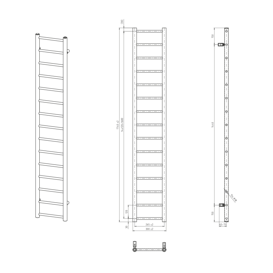 Sapho - полотенцесушитель для ванной DINA 174x30 см матовый чёрный
