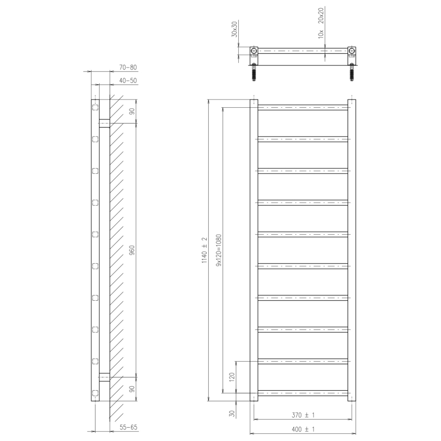 Sapho - полотенцесушитель для ванной METRO LIGHT 114x40 cm, полированный хром