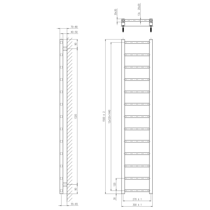 Sapho - Полотенцесушитель METRO LIGHT 150x30 см, глянцевый хром