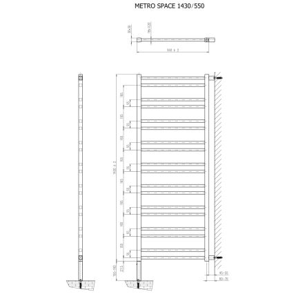 Sapho - Полотенцесушитель METRO SPACE 525 Вт 55×143 см матовый чёрный