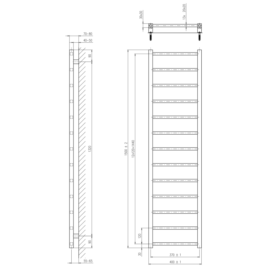 Sapho - Полотенцесушник для ванної кімнати METRO DOS 323 Вт 40x150 см матовий чорний