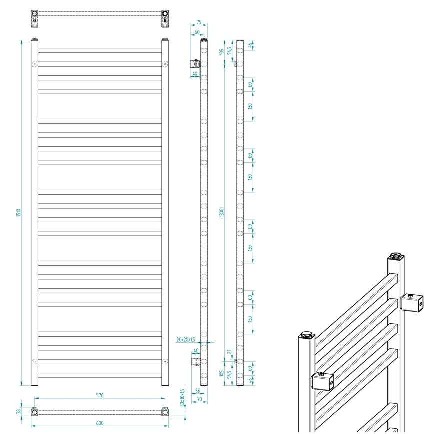 Sapho - Полотенцесушник METRO 151x60 cm матовий чорний
