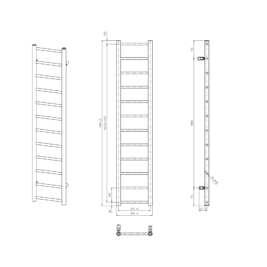 Sapho - радиатор для ванной DINA 278 Вт 30×138 см матовый чёрный