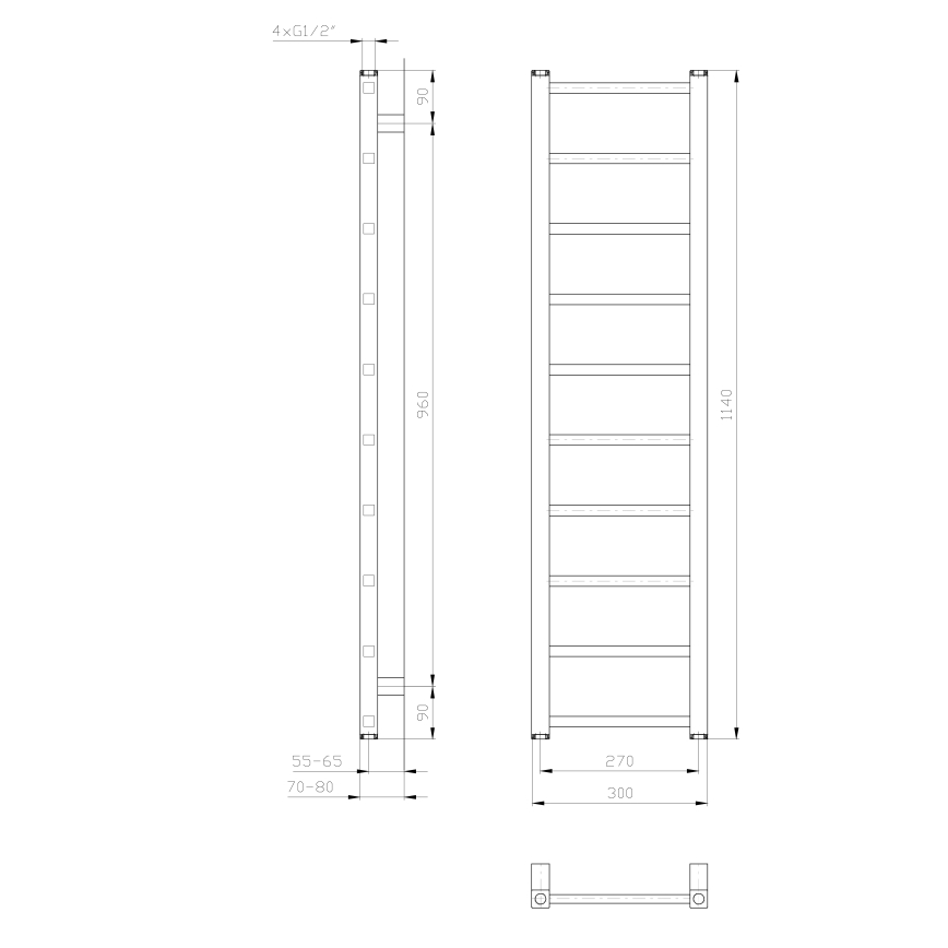 Sapho - Радіатор для ванної кімнати METRO LIGHT 114x30 см глянцевий хром