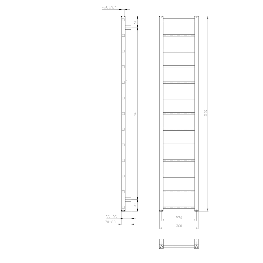 Sapho - радіатор для ванної кімнати METRO LIGHT 150x30 см білий