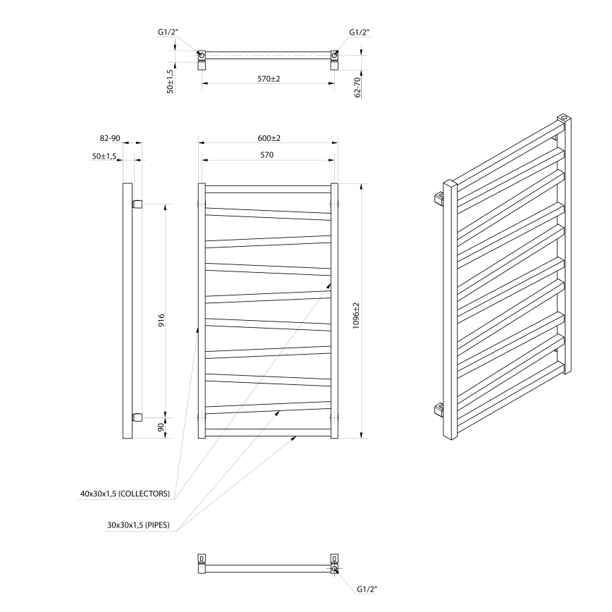Sapho - Радіатор для ванної кімнати ZIG 110x60 см чорний