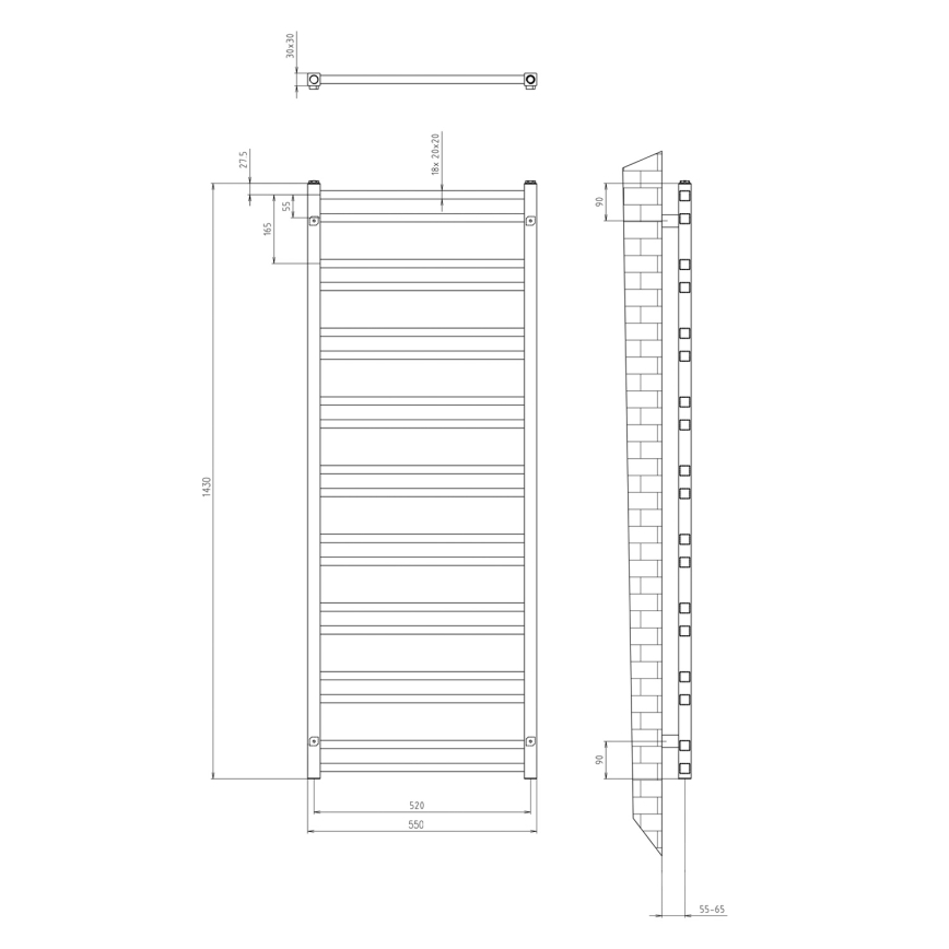 Sapho - Рушникосушарка для ванної кімнати METRO DOS 143x55 см матова чорна